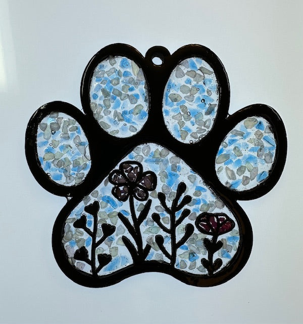 Faux Stain glass Floral Paw Print