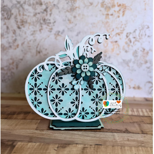 Floral Pumpkin stand alone 3-D Wood Door Hanger