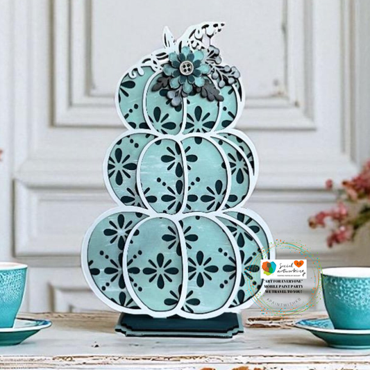 Floral Stacked Pumpkin 3-D Wood Door Hanger