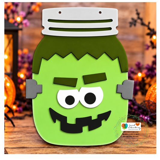 Frankenstein Mason Jar Sign 2-D Wood Shape