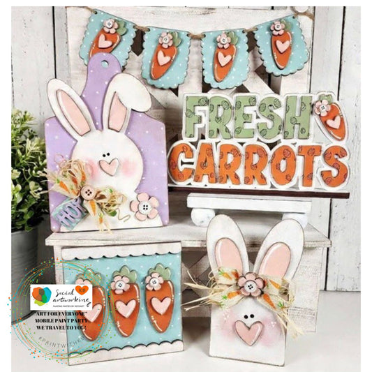 Bunnies & Carrot Decor Tiered Tray Set (wood pieces only- no props or tray)