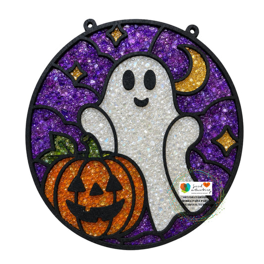 Ghost & Pumpkin Suncatcher 6 or 8 inch shape