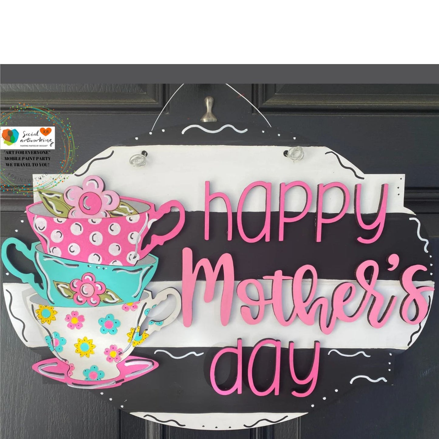 Happy Mother's Day Stacked Tea Cups with Flowers 2-D Door Hanger