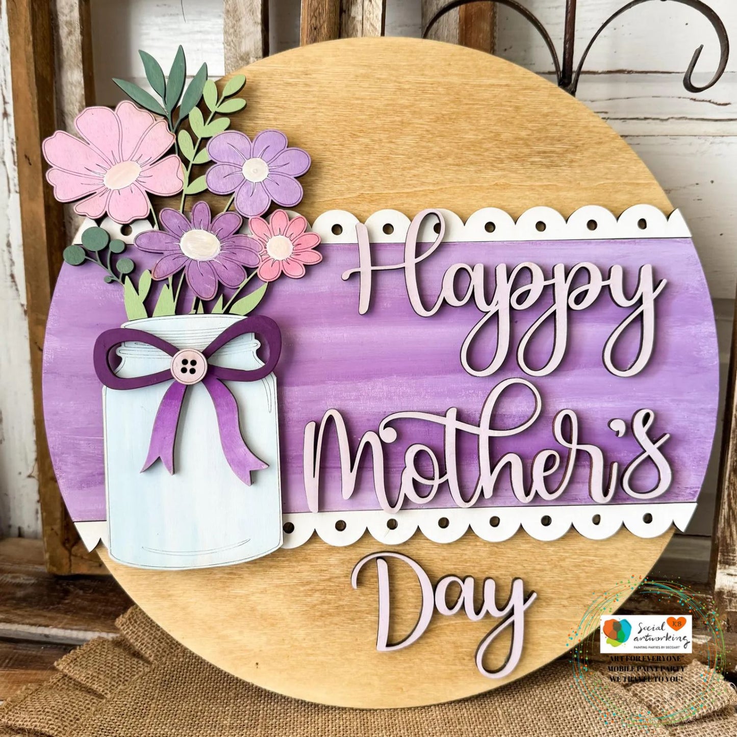 Happy Mother's Day Mason Jar with Flowers 2-D Door Hanger