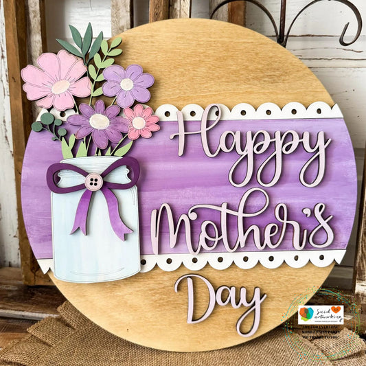 Happy Mother's Day Mason Jar with Flowers 2-D Door Hanger