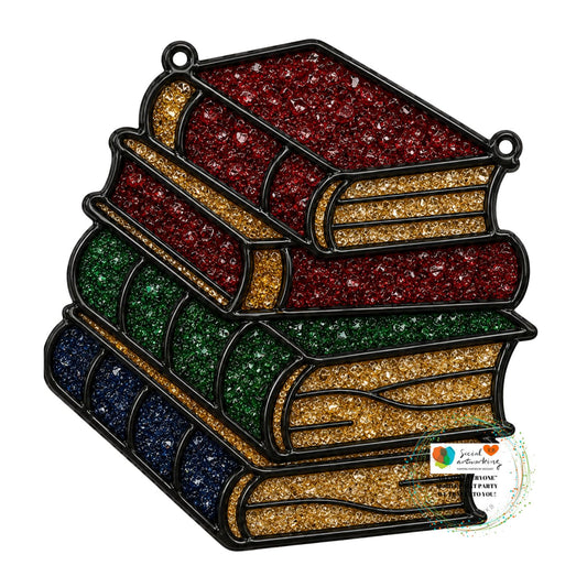 Book Stack Suncatcher 6 or 8 inch shape