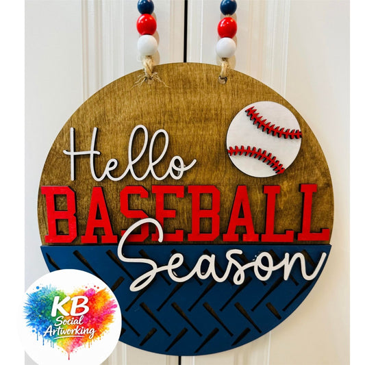 Hello Baseball Season 2-D Wood Door Hanger