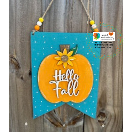 Hello Fall Pumpkin Banner 2-D Door Hanger
