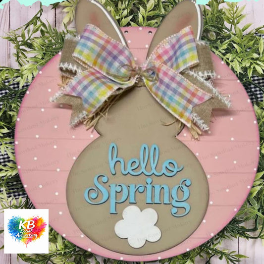 Hello Spring Bunny 2-D Wood Door Hanger
