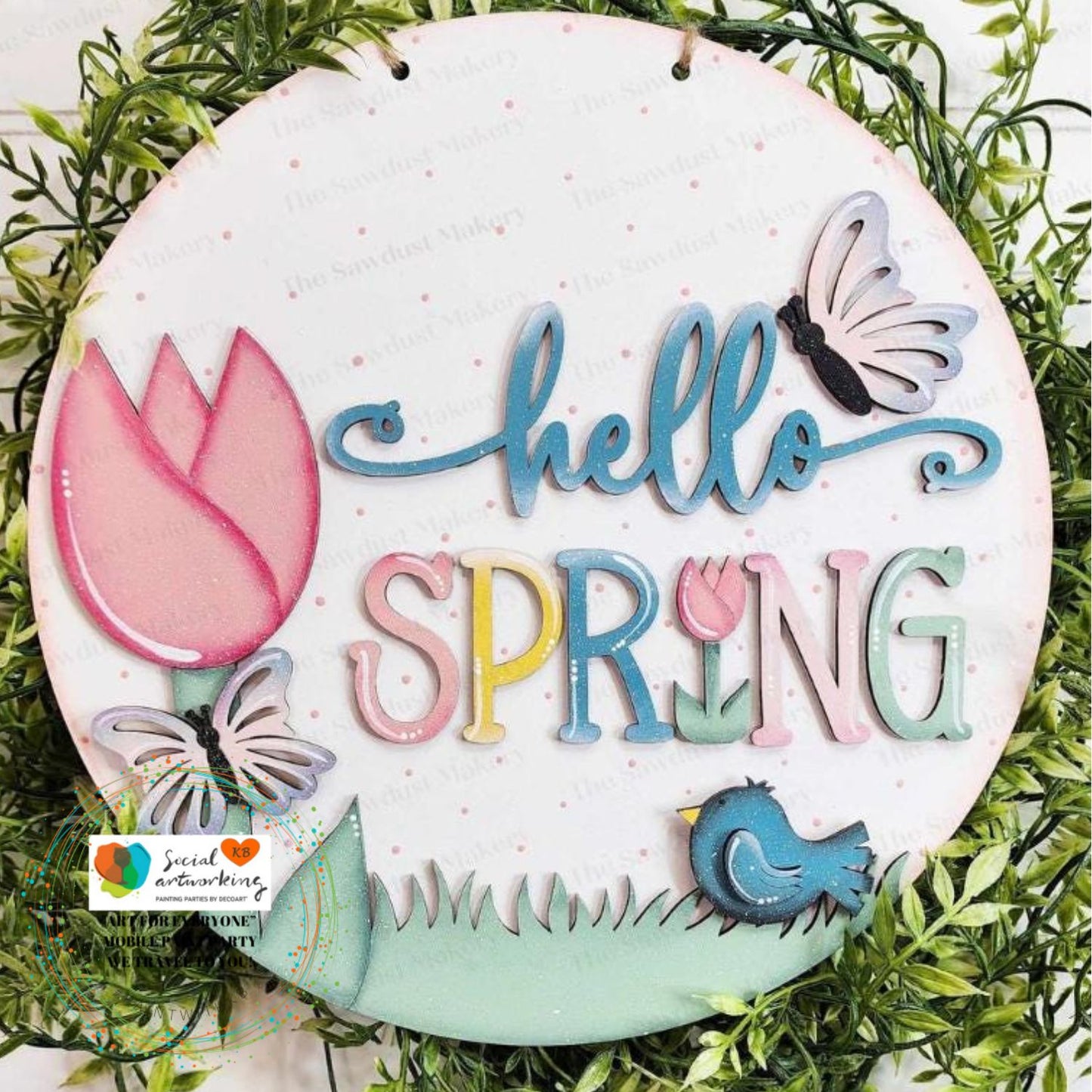 Hello Spring Tulip & Butterfly 2-D Wood Door Hanger
