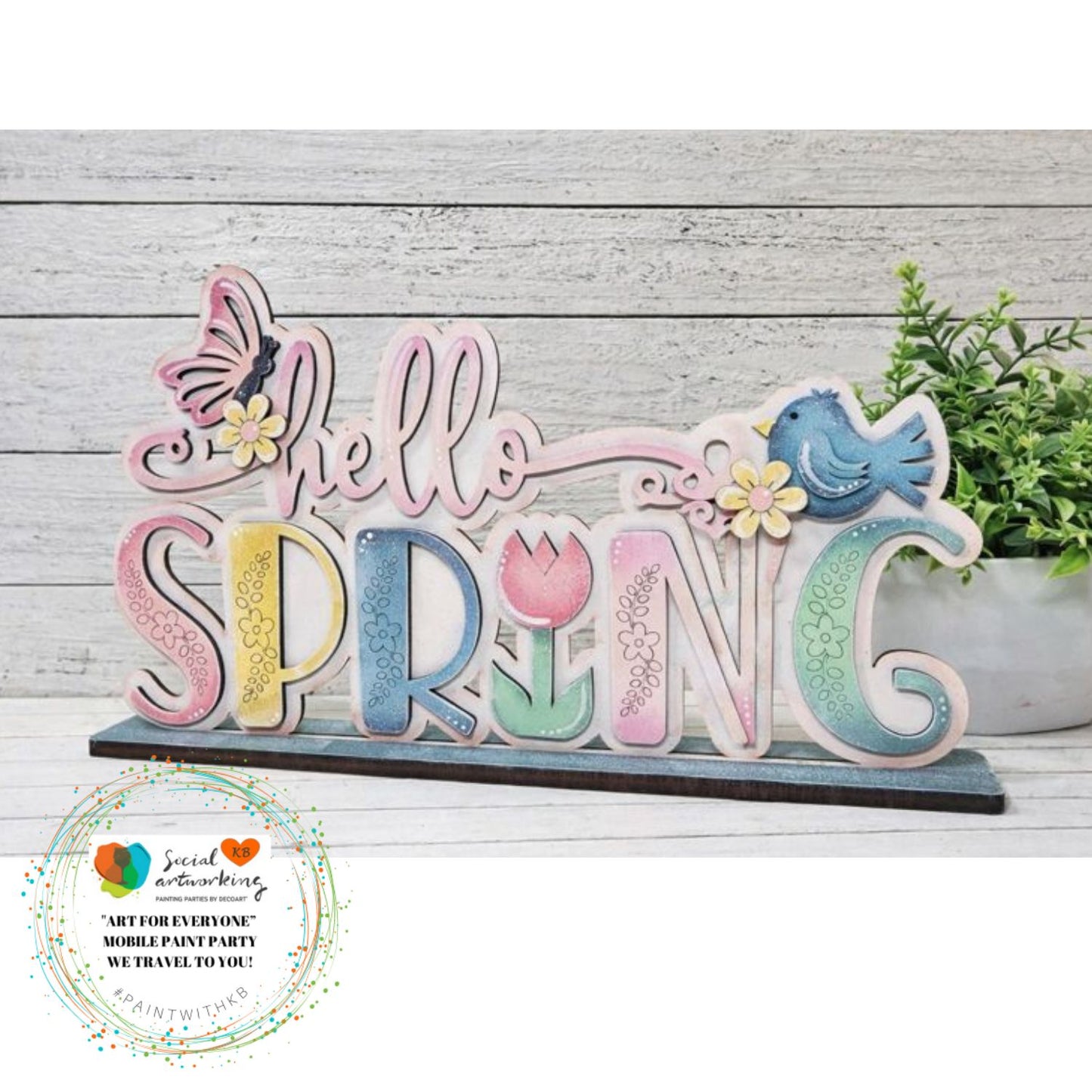 Hello Spring Word Art Shelf Sitter Stand Alone 2-D Wood Shape