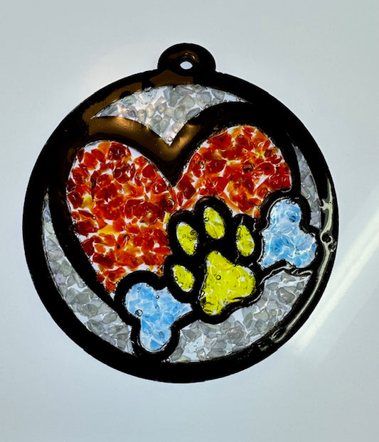 Faux Stain glass Dog Bone with Heart