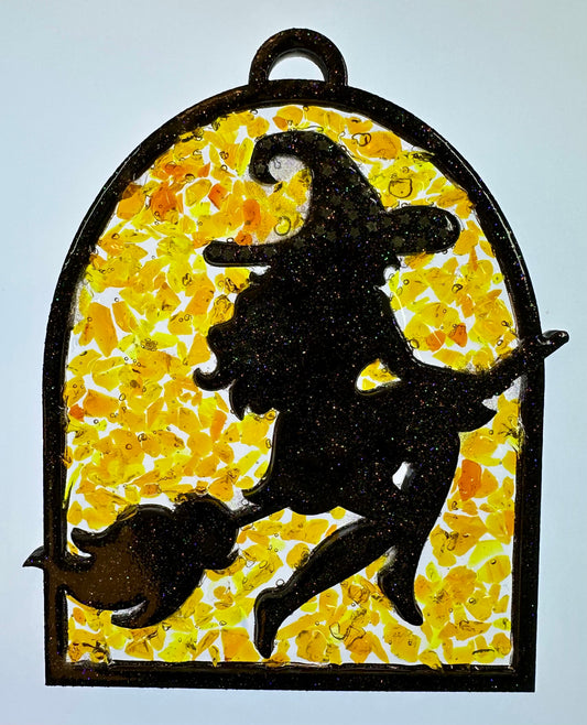 Faux Stain glass Witch on a Broom