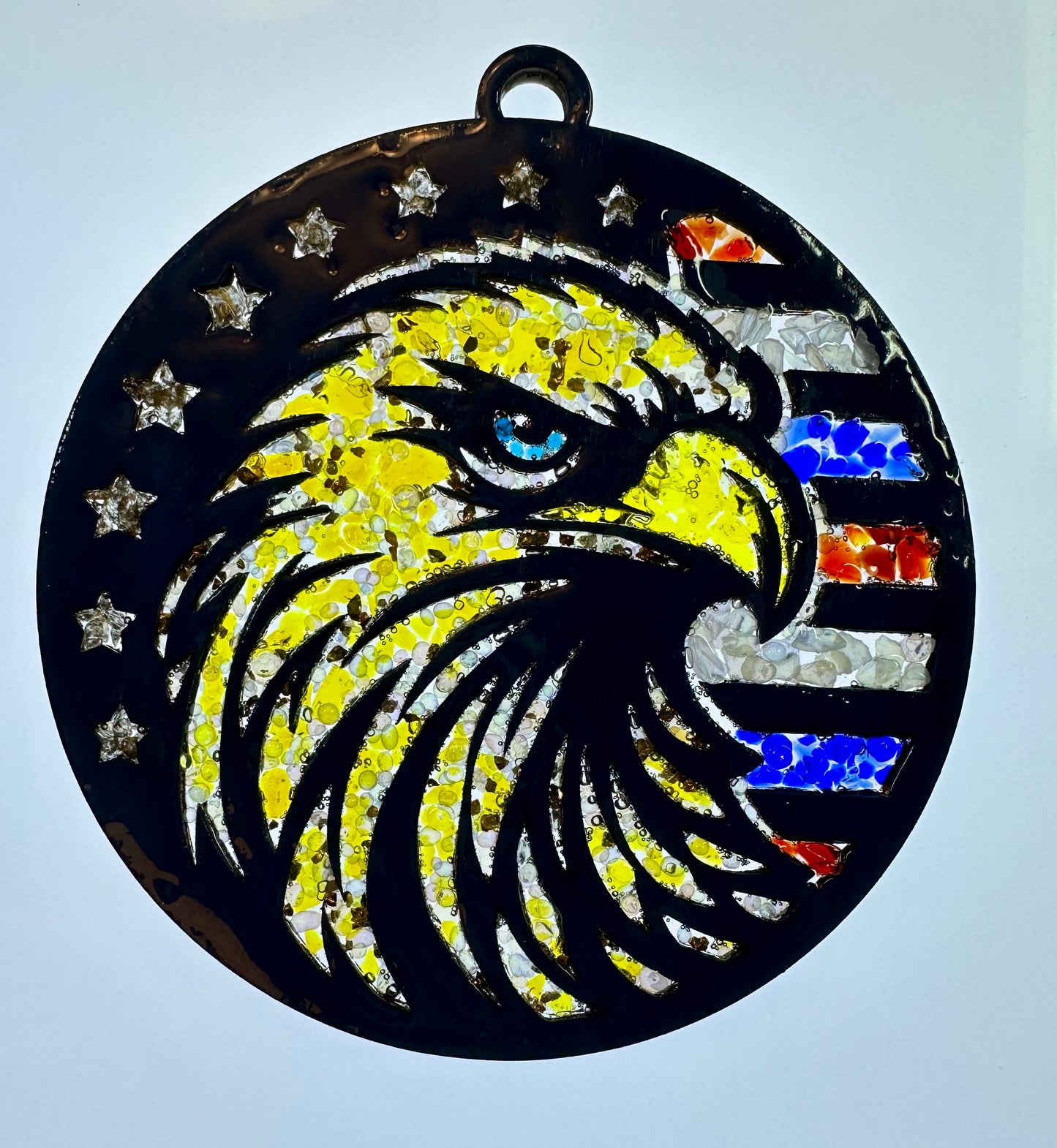 Faux Stain glass Eagel with Flag