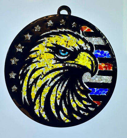 Faux Stain glass Eagel with Flag
