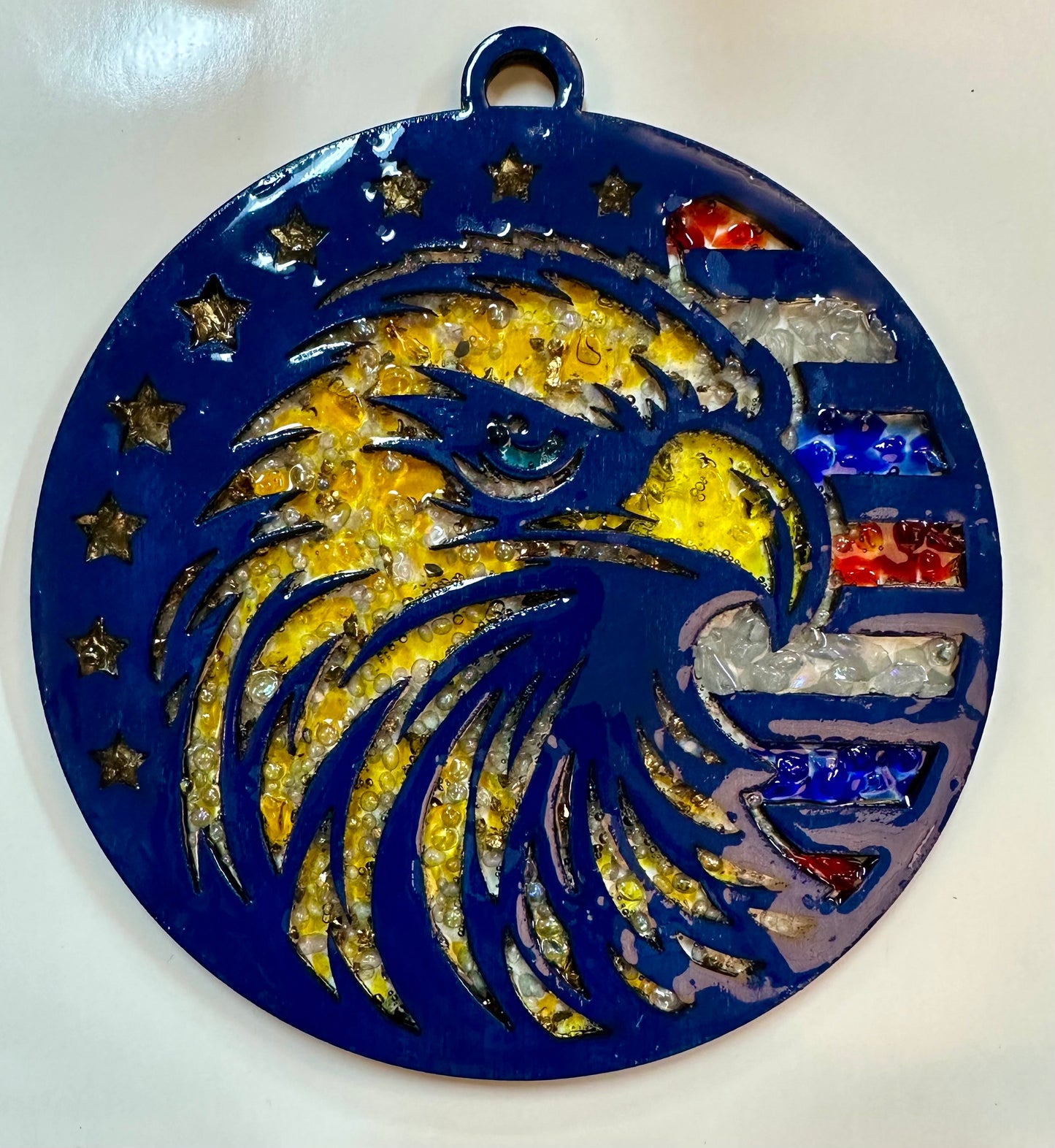 Faux Stain glass Eagel with Flag