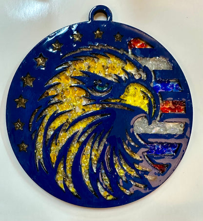 Faux Stain glass Eagel with Flag