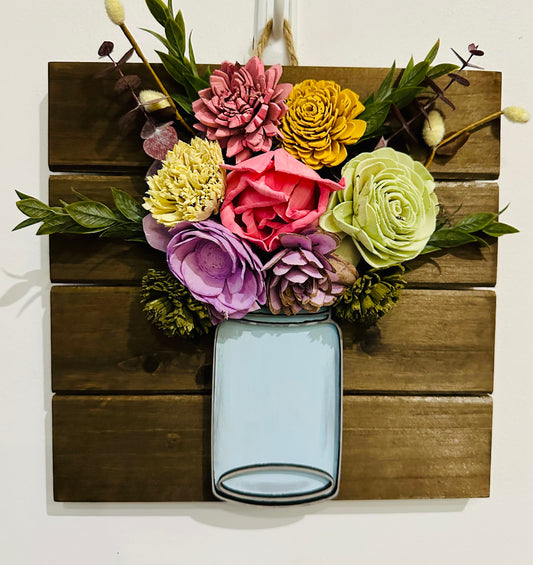 Wood Flower Mason Jar Pallet