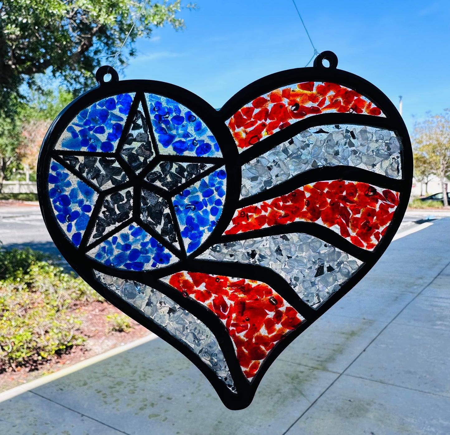 Faux Stain Glass Heart Flag 6 or 8 inch shape