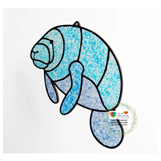 Faux Stain Glass Manatee 6 or 8 inch shape