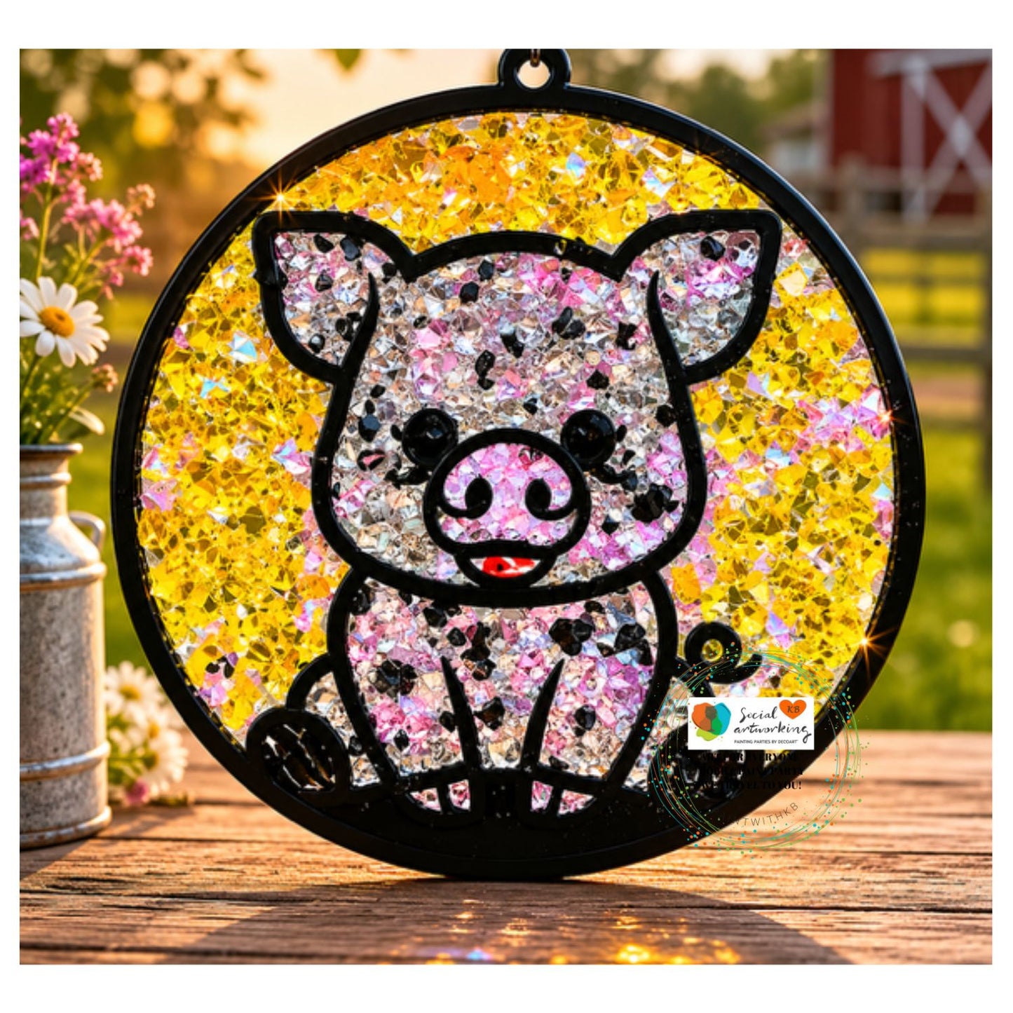 Pig Suncatcher 6 or 8 inch shape
