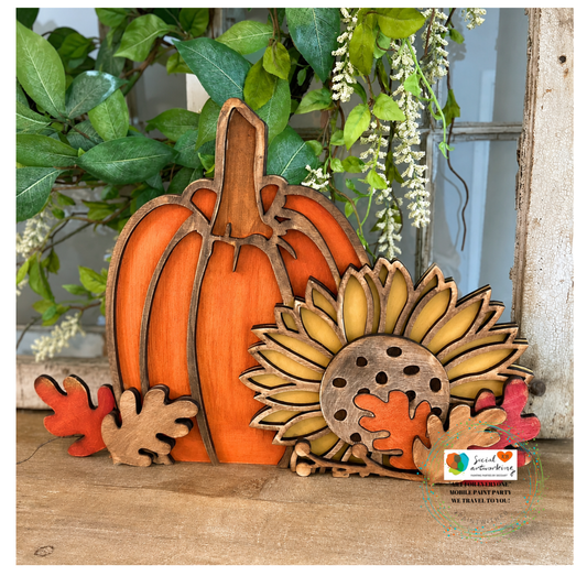 Fall Pumpkin Sunflower Chunky Shelf Sitter 3-D  stand alone
