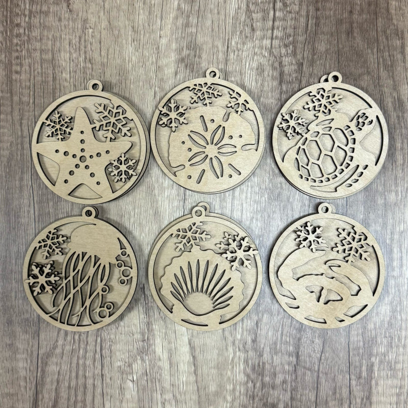 Sea Creature Set of 6 3D Layered Ornaments