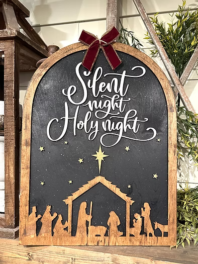Silent Night Manger Arch Hanger  2-D Wood Shape