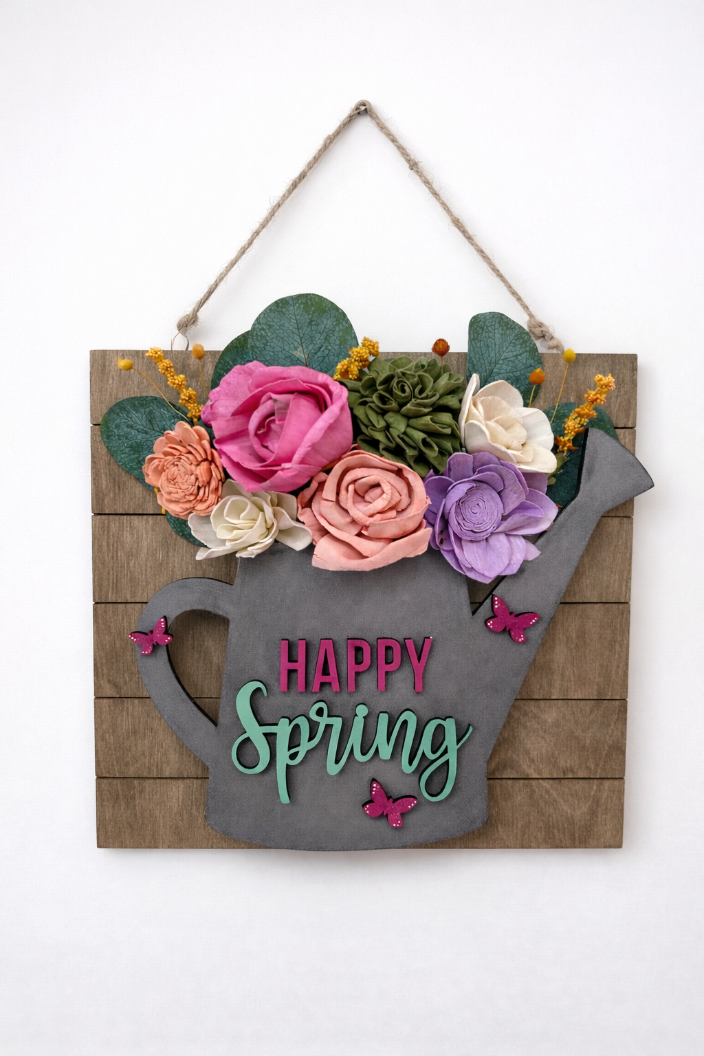 Happy Spring Water Can Wood Flower Pallet