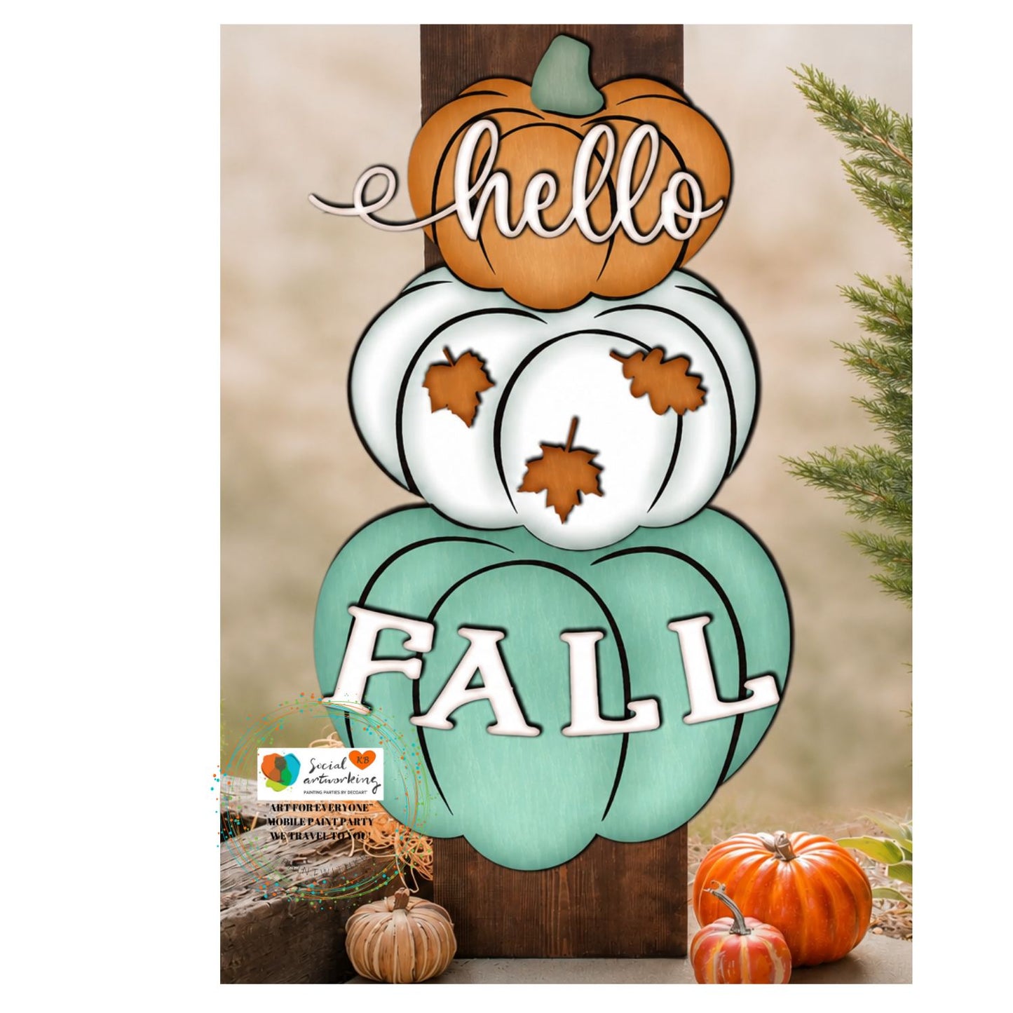 Hello Fall Stacked Pumpkin 2-D Wood Door Hanger