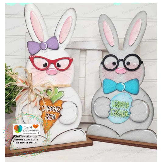 Standing Bunny Couple Shelf Sitter Stand Alone 2-D Wood Shape