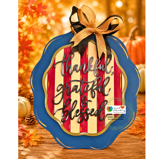 Thankful Gratful Blessed 2-D Wood Door Hanger