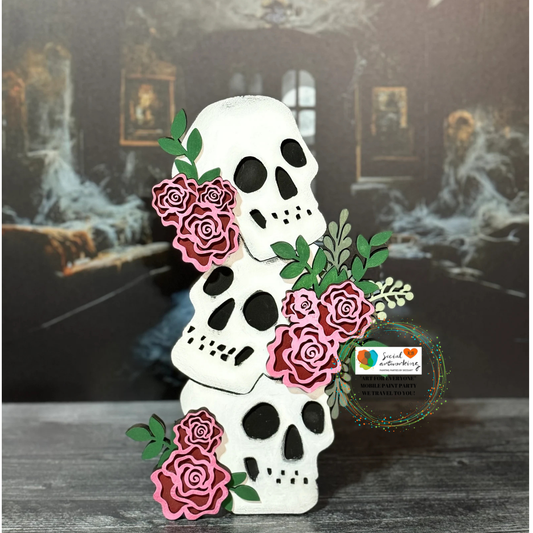 Floral Stacked Skulls Shelf Sitter 2-D Shape
