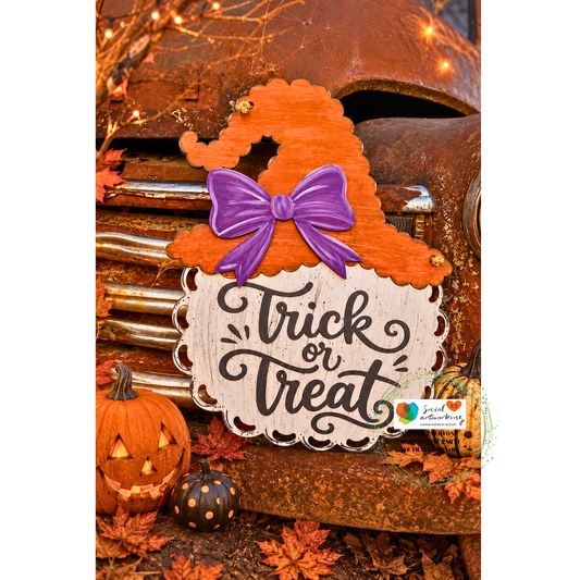 Trick or Treat Pumpkin Hat 2-D Door Hanger
