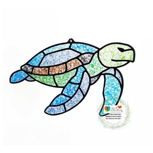 Faux Stain Glass Sea Turtle with Brown Shell 6 or 8 inch shape