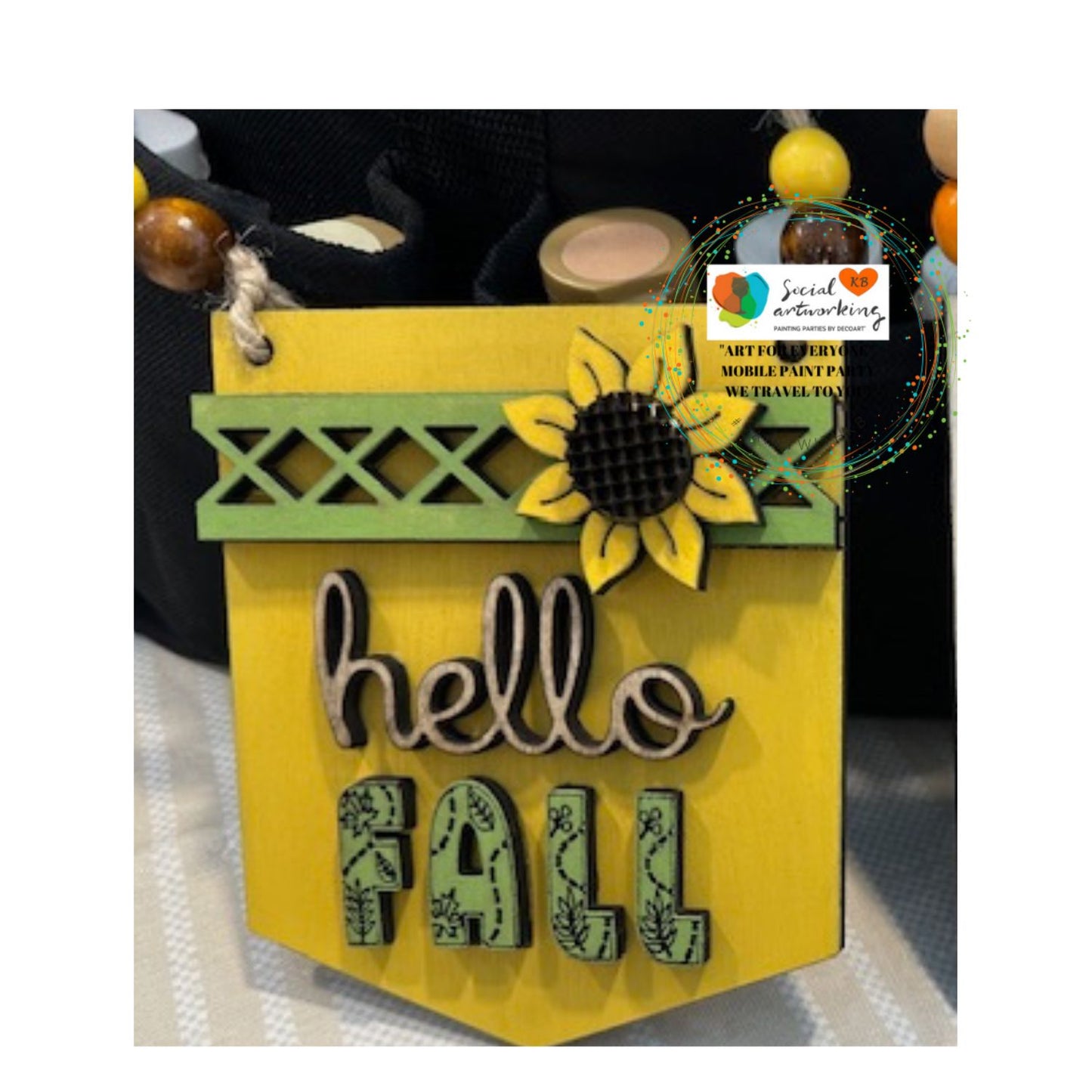 Hello Fall Pumpkin & Sunflower Mini Banner 2-D mini sign