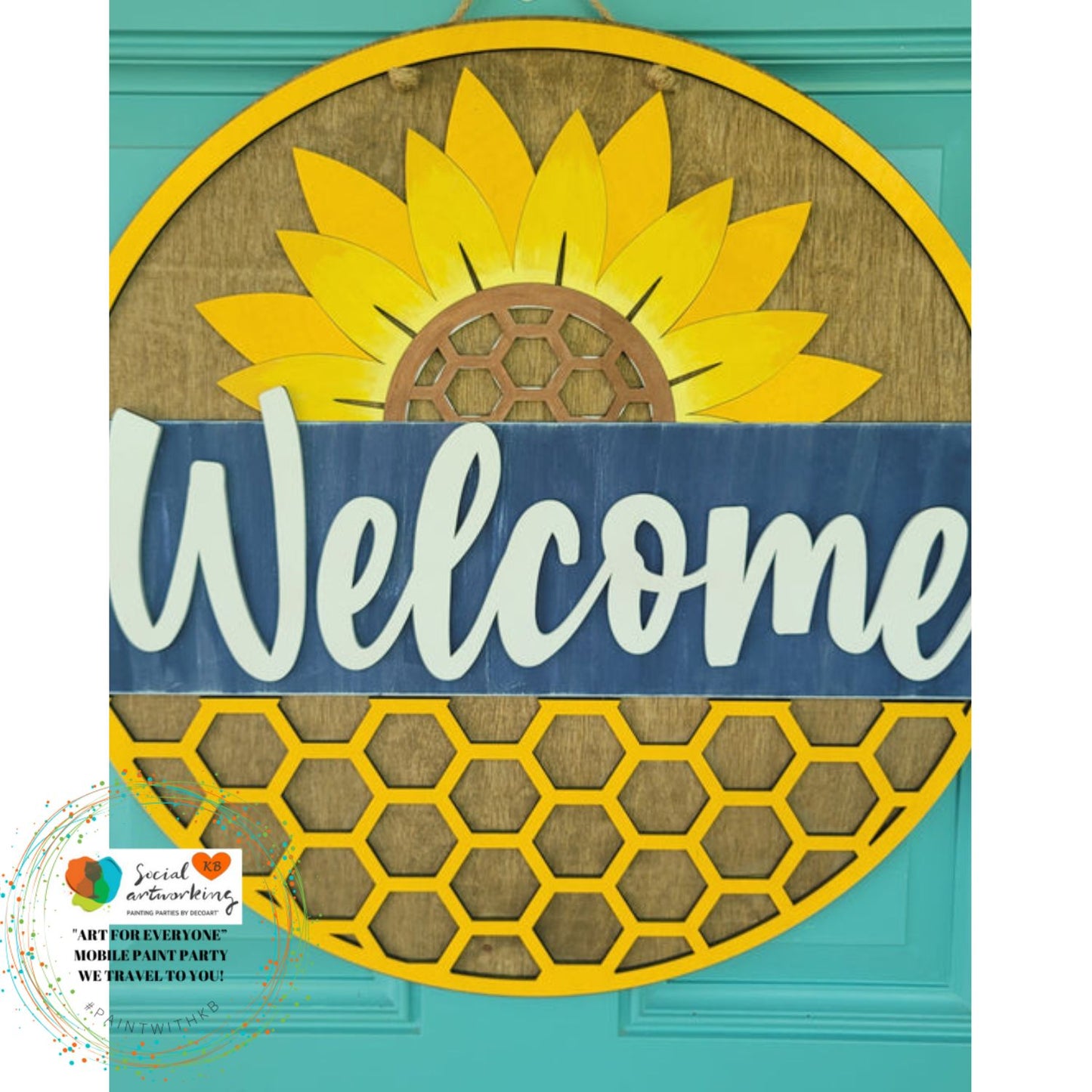 Welcome Sunflower Honeycomb 2-D Wood Hanger