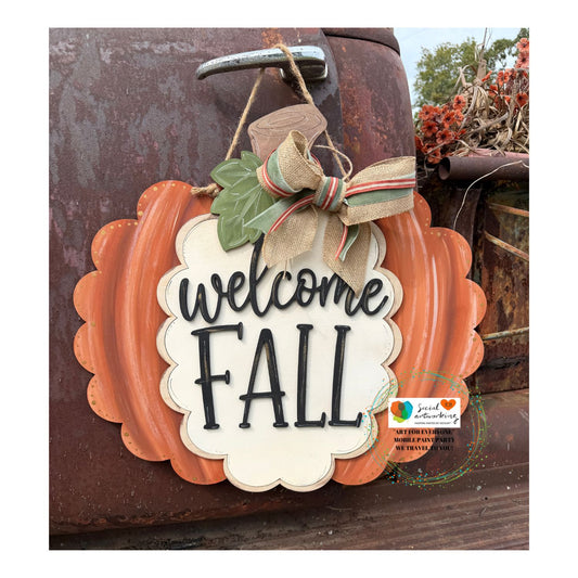 Welcome Fall Pumpkin 2-D Wood Door Hanger