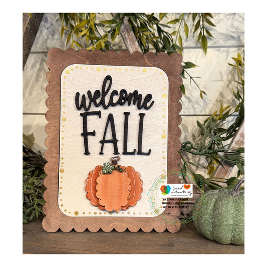 Welcome Fall Pumpkin Interchangable Shelf Sitter 2-D