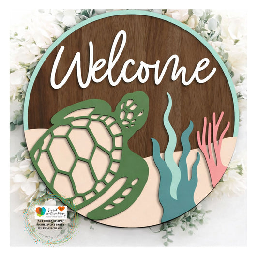 Welcome Sea Turtle 2-D Wood Hanger