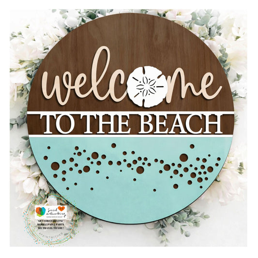 Welcome to the Beach Sandollar as the O 2-D Wood Hanger