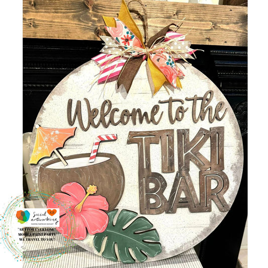 Welcome to the tiki bar 2-D Wood Door Hanger