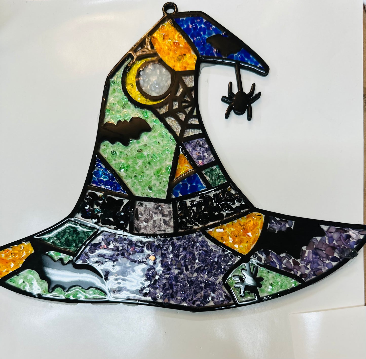 Faux Stain Glass Witch Hat with Spider