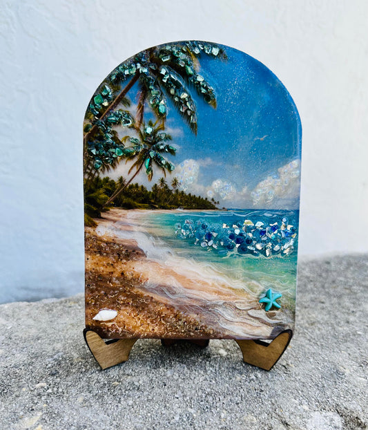 Resin Glass & Glitter Beach & Palm Trees