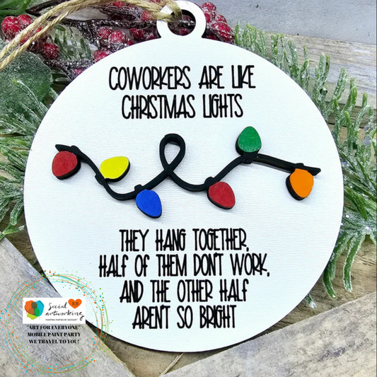 Coworkers are like Christmas Lights They hang together, Half of them don't work, and the other half aren't so bright