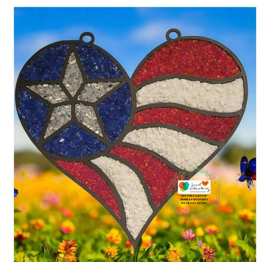 Faux Stain Glass Heart Flag 6 or 8 inch shape