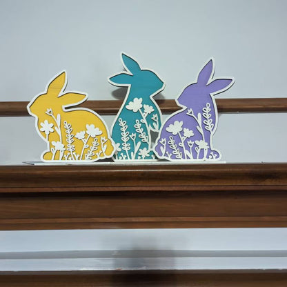 Floral Bunnies Freestanding Bunny Trio 2-D Wood Shape