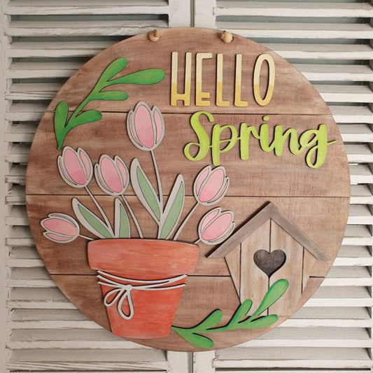 Hello Spring 2-D Wood Door Hanger