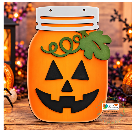 Jack-O-Lantern Mason Jar Sign 2-D Wood Shape