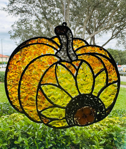 Faux Stain Glass Pumpkin with Sunflower
